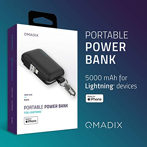 QMADIX Portable Power Bank Keychain [5000mAh] Built-in Lightning Cable, External Battery/Charger for iPhone