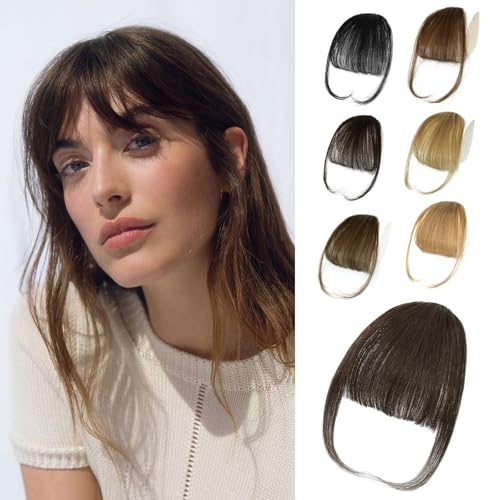 Image of NAYOO Bangs Hair Clip in Bangs 100% Real Human Hair Extensions Wispy Bangs Clip on Air Bangs for Women Hairpieces Curved Bangs (2# darkest brown, Wispy Bangs)