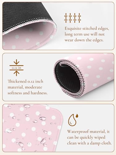 Image of Square Cute Dots Mouse Pad with Stitched Edge, Premium Waterproof Cloth Aesthetic Small Dot Mouse Mat, Non-Slip Rubber Base Funny Mousepad Desk Accessories,Dots Pink White