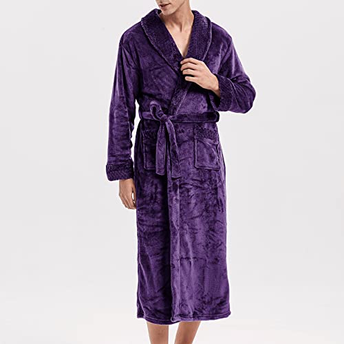 Lu's Chic Men's Flannel Robe Fuzzy Sherpa Fleece Bathrobe Fluffy Bath Plush Thick Warm Full Length4