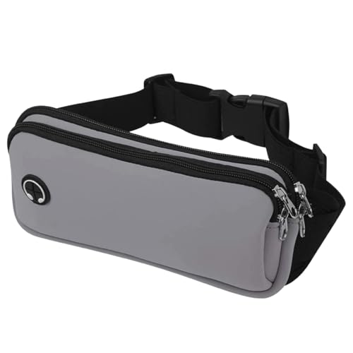  [KASSAI]ウエストランニングバッグ 軽量 イヤホンホール付き 二層収納 調整可能 日本国内検品 (ライトグレー)