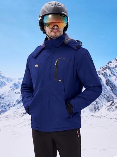 Image of WULFUL Men's Ski Jackets Warm Winter Snow Windbreaker Resistant Snowboard Fleece Coat Mountain Waterproof Parka with Hood