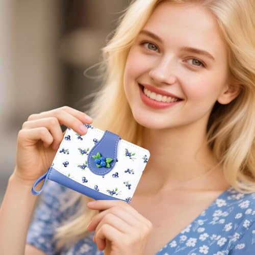 Image of Cute Print Wallet Blueberry Strawberry Cherry Wallet with Credit Card Slot Zipper Coin Pocket for Women Girls (PURPLE)