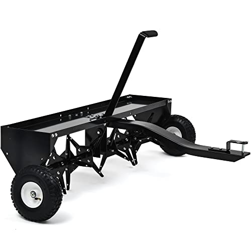 YITAMOTOR 48" Tow Plug Lawn Aerator with Universal Hitch,Black Painted Galvanized Steel with Tray and Inflatable Wheels, Lawn Aerator Tow Behind for G