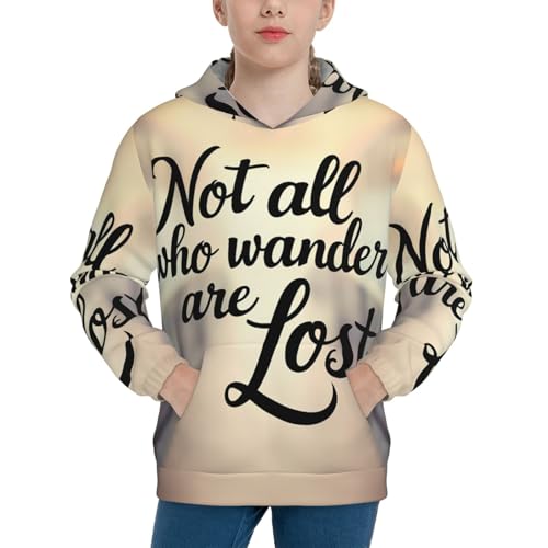 BERMEIZ Not All Those Who Wander Are Lost Print Kid Hoodies Boys Youth Sweatshirts Girls Pullover with Pocket Black