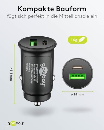 Goobay 59521 - Caricabatterie Da Auto A 2 Porte Con USB-C Pd (Power Delivery), Mini Accendisigari, Doppio Caricatore Usb, Per Auto E Camion (12 V/24 V), 27 W, Colore: Nero - 3