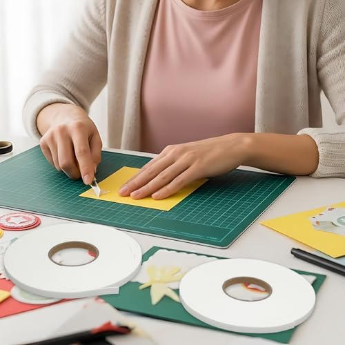 Image of Tatuo 2 Rolls Double Sided Foam Tape PE Foam Tape Sponge Soft Mounting Adhesive for DIY Craft Picture Poster Hanging(1 /2 Inch by 66 Feet,White)