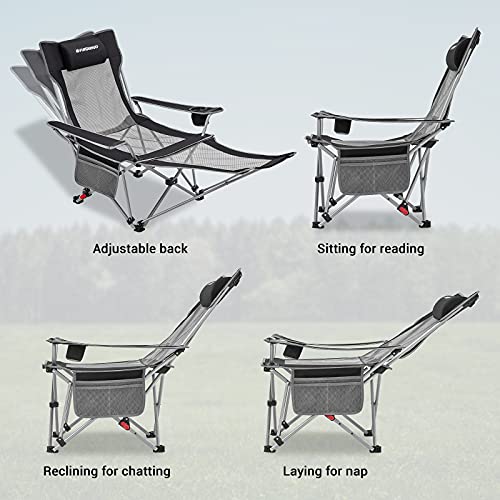 Fundango 2-Pack Reclining Camping Chair With Foot Rest, Portable Mesh Folding Lounge Chairs, Adjustable Chaise Lawn Chair With Headrest, Cup Holder, Storage Bag, For Outdoor Picnics Bbq #TOP5