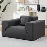 ANJ 47.2' Oversized Accent Chair ，Textured Fabric Armchair with Wide Armrests, Boneless All-Foam，Comfy Deep-Seat Single Sofa Chair for Living Room ， Bedroom，No Assembly Required, Dark Gray
