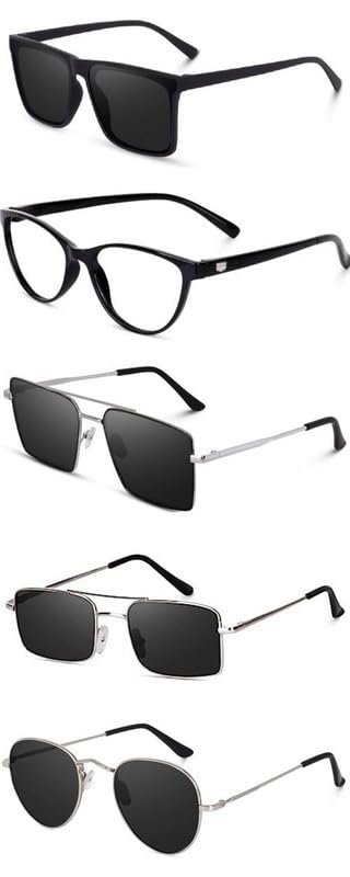 unisex combo offer pack of 5 shades unisex fashion sunglasses set, 5 pairs, metal frame, black and silver - combo5-22639