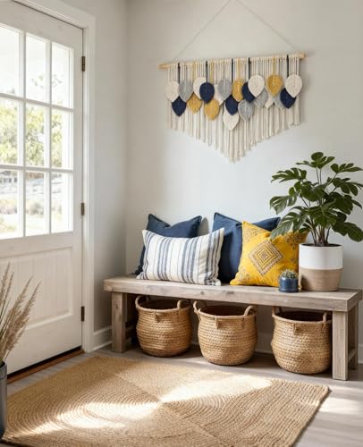 Tempospark Large Macrame Wall Hanging, 39" Wx29 L Boho Wall Hanging, Boho Chic Leaves Tassels Tapestry for Bedroom, Living Room, Dining Room, Nursery, Hallway, Balcony - image 7