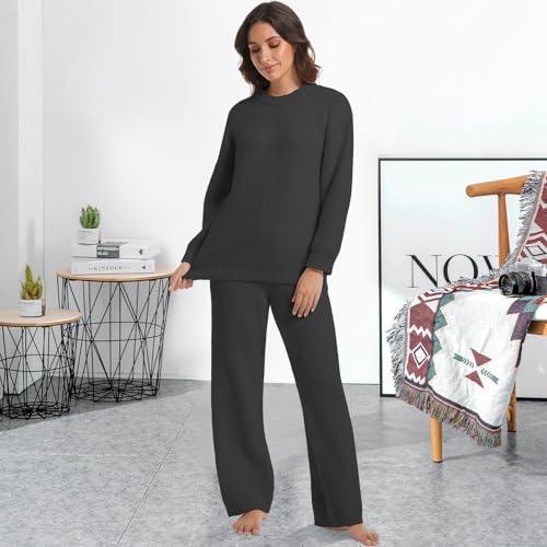 Image of BOSECETA 2 Piece Fleece Pajamas for Women Set Loungewear Outfits Knit Sweater Womens Long Sleeve Fuzzy Pajama Sets