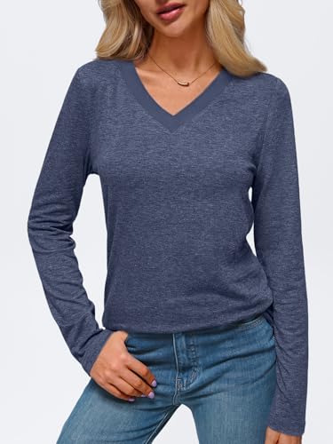 Image of AUTOMET Women's Long Sleeve Shirts Casual Cute Fall Tops Fashion Trendy Clothes Tunic Outfits Basic Tee Navyblue, Small