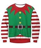 BesserBay Girls Boys Unisex Ugly Christmas Sweater Long Sleeve Crewneck 3D Graphic Printed Sweatshirt Green Elf 10 Years