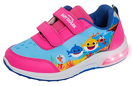 Sneakers sportive luminose Pinkfong Baby Shark per ragazze, scarpe da skate a chiusura facile per bambini con luci LED lampeggianti, calzature da corsa rosa, Rosa, 32 EU