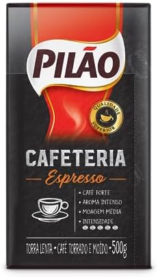 Embalagem de café Pilão com 500g, fundo preto e vermelho