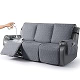 KinCam Funda Sillon Relax reclinable, Impermeable Funda para Sillón Relax con Bolsillo Laterales y Correas elásticas para Perros y Mascotas, Suave y Lavable Funda Sofa 3 plazas Gris Oscuro