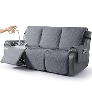 KinCam Waterproof Recliner Chair Cover, Armchair Slipcover with Elastic Straps & Side Pocket, Anti Slip Couch Cover Sofa Protector for Dogs & Pets, Washable Armchair Cover 3 Seater, Dark Grey