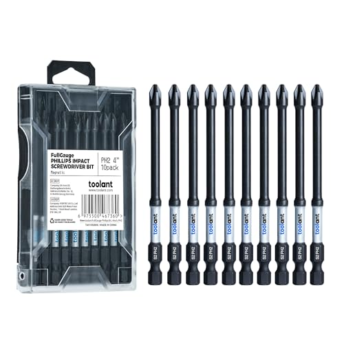 Image of toolant 4 Inch Phillips Bit#2 Magnetic Anti Slip Impact Screwdriver Bits Set,10pcs Insert S2 Steel PH2 Driver Dit Set with CNC Machined Tips for Power Drill