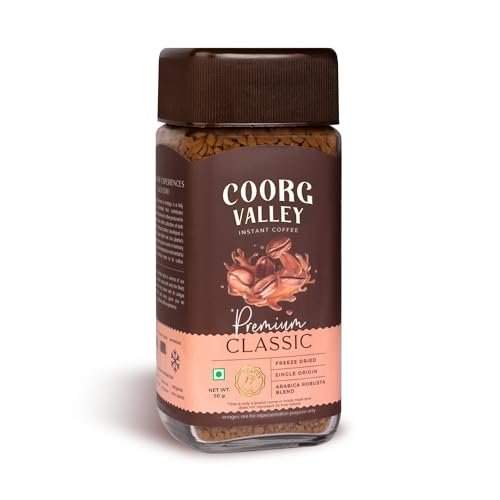 Image of Coorg Valley Premium Classic Instant Coffee 50g | 100% Pure Coffee | Freeze Dried | Bold & Strong Flavor