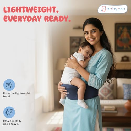 Image of BabyPro Baby Carrier Hip Seat with 9 Carry Positions for 6 to 24 Month Baby | Breathable Fabric, Adjustable Padded Straps, Ergonomic Design for Parent
