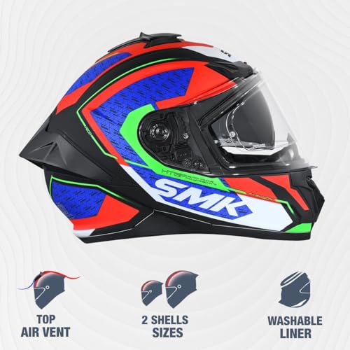 Image of SMK Typhoon RD1 ISI ECE & DOT Certified Full Face Dual Visor Helmet for Men and Women with Pinlock Fitted Clear Visor and Inner Sun Visor ( MATT Black - MA235 - XS )