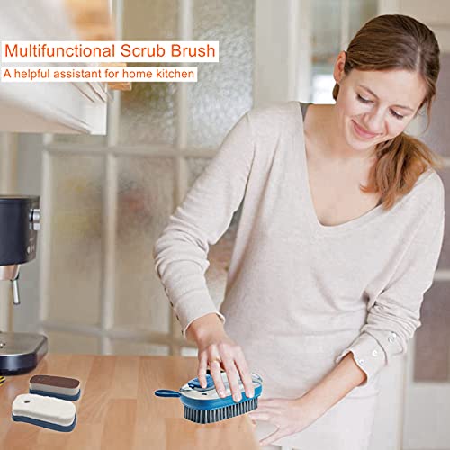 Image of Soft Cleaning Brush Hand Broom for Car /Bed /Couch /Draft /Garden /Furniture /Clothes Bedspread Carpet Cleaning Brush, Cleaning Brush with Soap Dispenser Scrub Brush,Washing Brush,Blue (Pack of 1)