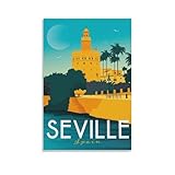 Póster retro de turismo mundial de Sevilla, cuadro cuadrado español, póster de pared, lienzo, obras de arte, estética, 20 x 30 cm