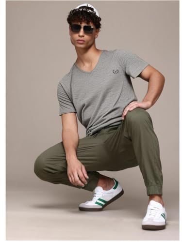 Image of Mack Jonney Regular Solid Cotton Blend V Neck T Shirt for Men