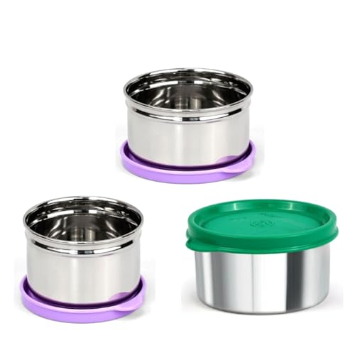 Image of Signoraware Mini Fresh Stainless Steel Container | Airtight & Leakproof | Ideal for Snacks, Kids Lunch, Kitchen Storage & Travel Use (170ml + 140ml + 225ml | Setof3 | Multicolor)