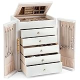 Photo Gallery dajasan scatola portagioie a 6 livelli, portagioie grande con 5 cassetti e specchio, porta gioielli per archiviare anelli, orecchini, collane, braccialetti, bianco Photo Gallery dajasan scatola portagioie a 6 livelli, portagioie grande con 5 cassetti e specchio, porta gioielli per archiviare anelli, orecchini, collane, braccialetti, bianco