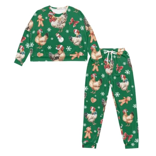 Image of Womens Lounge Set Long Sleeve Soft Pajama Sets | Casual 2 Piece Pj Outfit, Crewneck Sleepwear with Pockets, Adjustable Drawstring, Soft Comfy Fall Pajamas, Plus Size