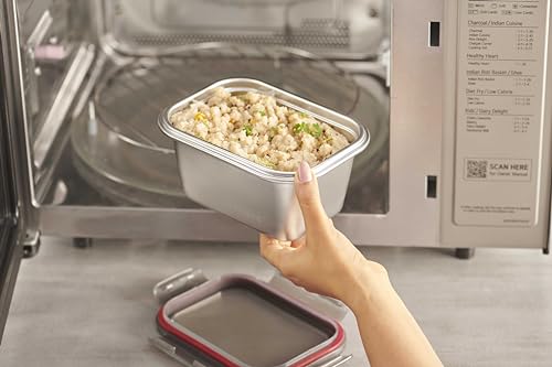 Image of Fridge to Oven Microwave Safe Stainless Steel Reusable Food Storage Containers with Leak-Proof and Airtight Lids (Rectangle 550 ML)