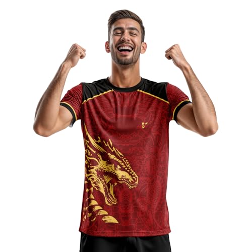 Image of YOURJERSEY Real Dragon Fury Football Jersey | Custom Name & Number | 3 Colors: Red | Black | Green | Sizes 2Y to 4XL | Premium Custom Football & Cricket Jersey | Premium Breathable Fabric