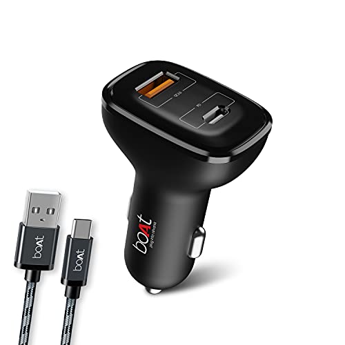 Image of Boat Dual Port Qc-Pd 24W Fast Car Charger with 24W Fast Pd Charging and 18W Qc Charging Compatible with All Smartphones, Tablets and Laptops (Free Type C Cable), Black
