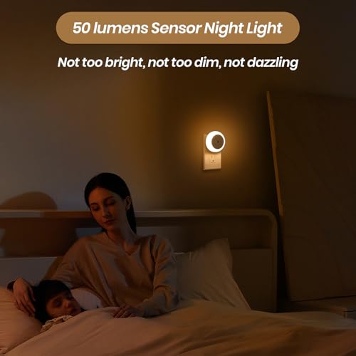 Image of 2 Pack Night Light Plug into Wall Motion Sensor Dusk to Dawn, 0.5W Soft Warm White Bright Led Nightlight for Adults, Kids Room, Bathroom, Hallway, Bedroom,Kitchen