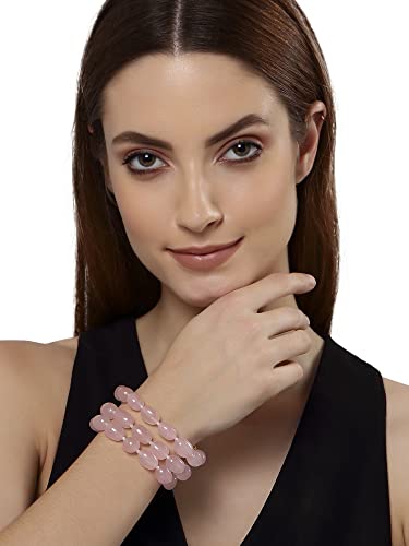 Image of Karatcart Glossy Finish Tumble Stone Studded Beaded Bracelet for Women