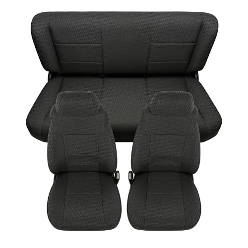 EDIETH Front and Rear Seat Covers for Jeep Wrangler TJ 2003-2006 & Unlimited 2004-2006 Breathable & Comfortable Sandwich Mesh Composite Sponge Fabric Foam Padded - Black
