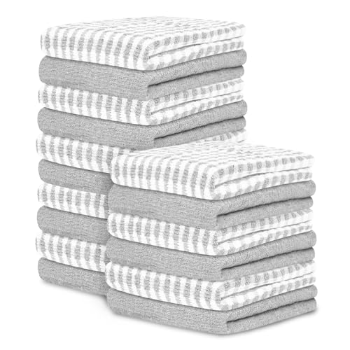 GC GAVENO CAVAILIA Large Tea Towels Pack of 16 | 46 x 65 Cm Silver Check Tea Towel Bar Kitchen Towels Set | Absorbent Chef Tea Towel Dish Cloths For Cleaning | 35% Polyester 65% Cotton Dish Towels