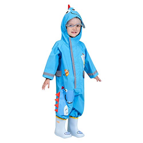 Kids Boys Girls Rain Coverall Suit with Hood Water Proof Rainwear Mudproof Raincoat Reflective Strips Rain