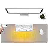 Warm Desk Pad, Heated Mouse Pad, Keyboard Mat, Electric Heating Desk Pad with 3 Heating Levels & 3 Hours Auto Shut-Off, PU Leather Office Desk Mat, 31.5' x 13' Large (Gray New)