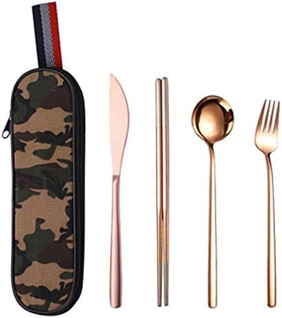 Teaspoons 5Pcs Stainless Steel Portable Tableware Set, Straw Knife Fork Spoon