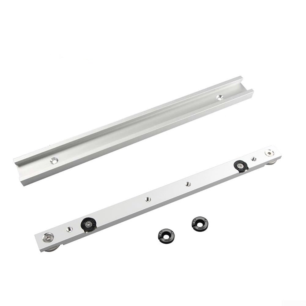Aluminium Alloy T-Track Slot Miter Bar Slider for Table Saw Jig, 6061 Aluminum Router Fence Guide Rail System for Woodworking Cutting Tools(300mm Miter Bar+300mm T-Track)