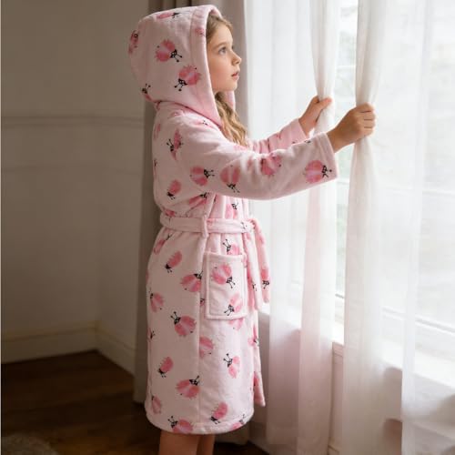 Image of Kids Bathrobe Hooded Plush Fleece Robe for Girls Boys