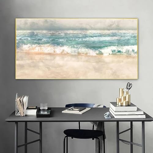 Tableau plage moderne abstrait 75x150cm pour sublimer un mur de salon vide
