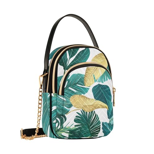 susiyo Teal Blue Gold Tropical Leaves Pattern Crossbody Purse for Women, Quilted Crossbody Bag Ladies Casual Bags Shoulder Bag Phone Purse Handbag Wallet2