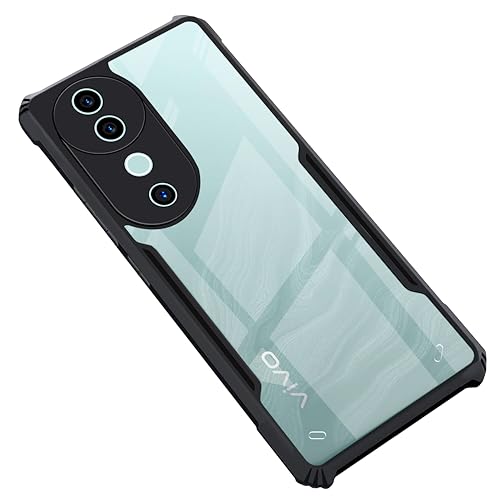 Image of CEDO Backcover for Vivo V40 /Vivo V40 Pro /Vivo T3 Ultra (5G) | Camera Protection Shockproof Bumper-Edge | Acrylic Crystal Clear 360 Degree Protection TPU+PC | Transparent Eagle Back Case Cover (Black)