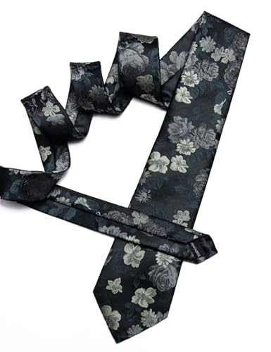 Image of Barry.Wang Flower Ties for Men Handkerchief Cufflinks Set Wedding Necktie Set Party