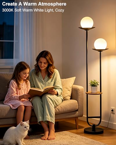 Image of Lightdot 63IN Black Floor Lamp with U Pole, 2 Globe Mid Century Standing Lamps Dimmable with 3000K Warm White LED Bulbs, Unique Vintage Tall Floor Lamp for Living Room /Wedding /Party