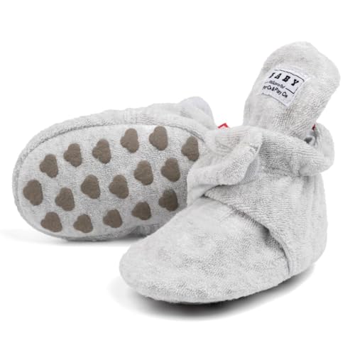 Image of Sawimlgy Newborn Infant Baby Girl Boy Cotton Booties Stay On Sock Slippers Soft Bedroom Shoes Non-Skid Ankle Boots With Grippers Toddler Crib Warm Shoe First Walker Birthday Shower